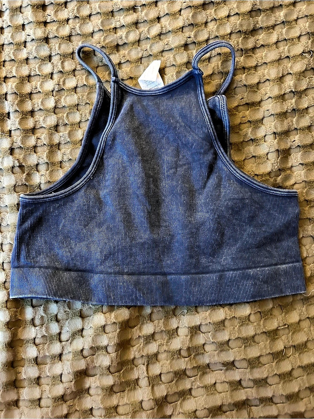 Free People High Neck Seamless Crop Blue Sports Bra